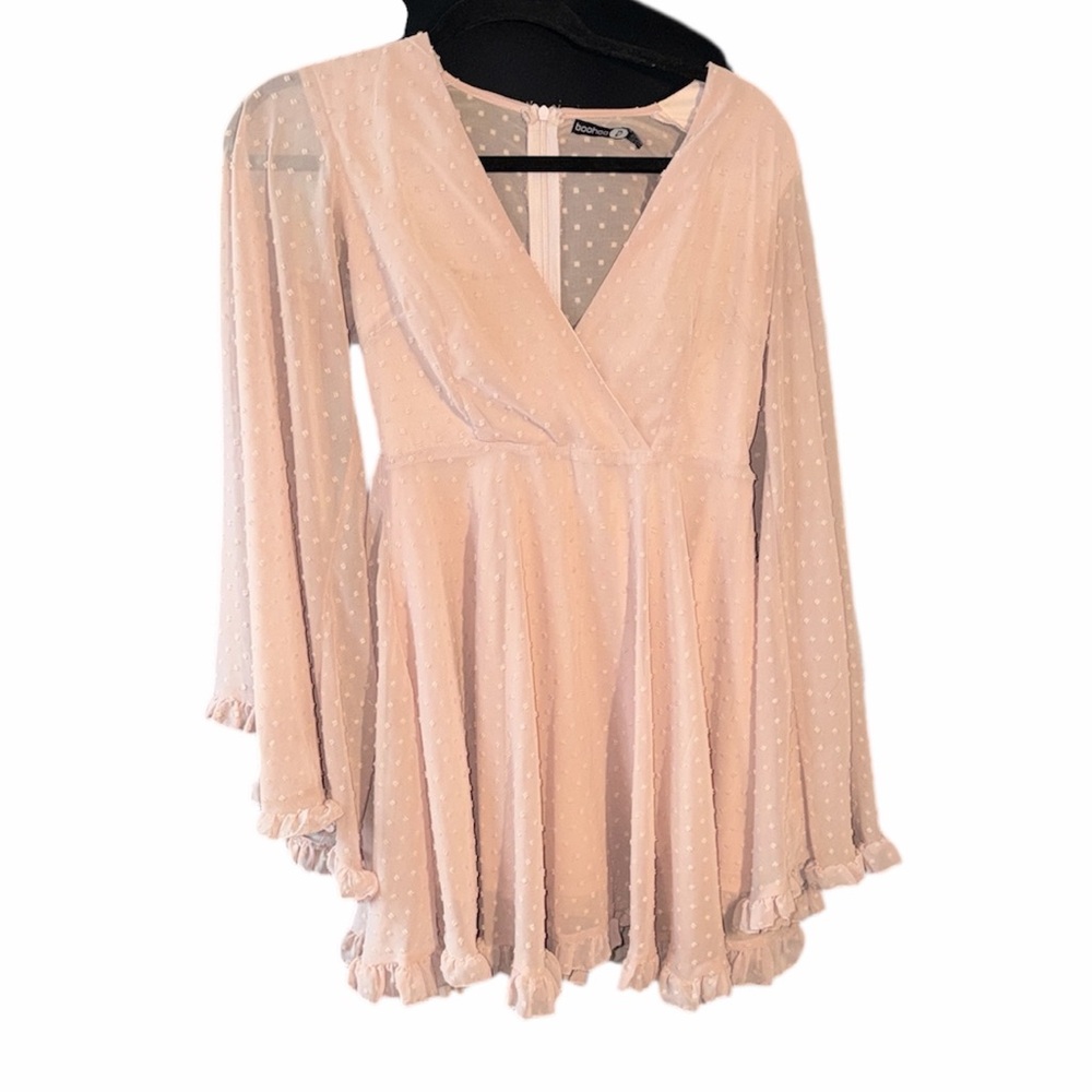 Boohoo Cream Long Sleeve Dress